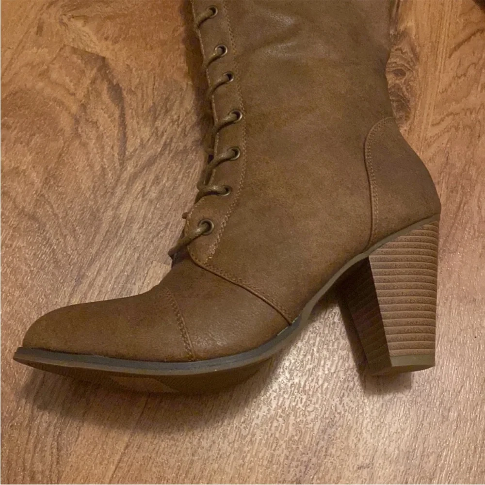 Brown lace up over the knee heeled boot winter fall boot high heeled boots